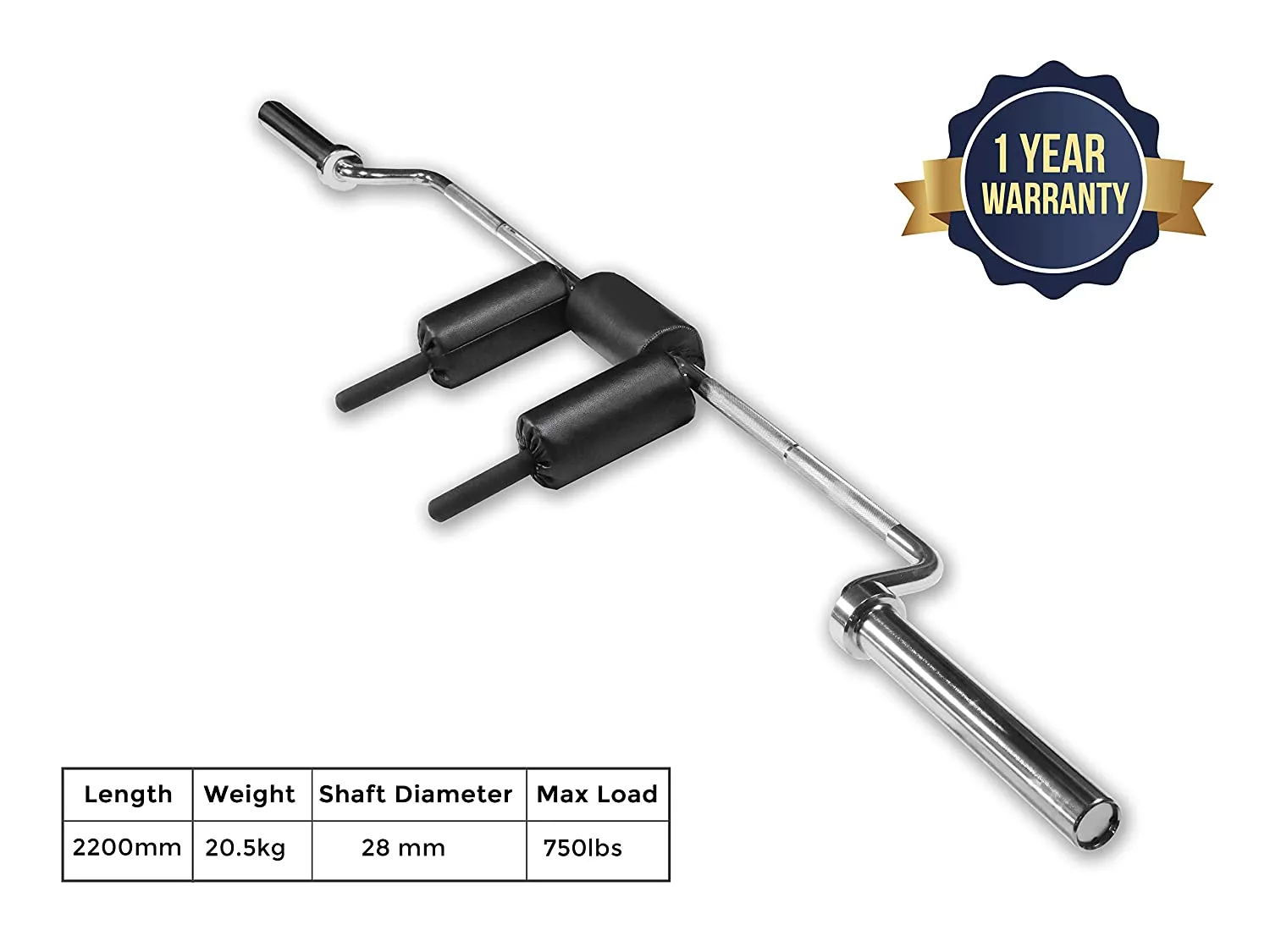 BullrocK Safety Squat Bar Olympic Barbell 7 feet Men 2200mm 20kg Powerlifting Exercise Barbell Strongman Chrome Bar with 28mm Diameter Gym Rod with Thick Shoulder Pad for Back Squat Lunges