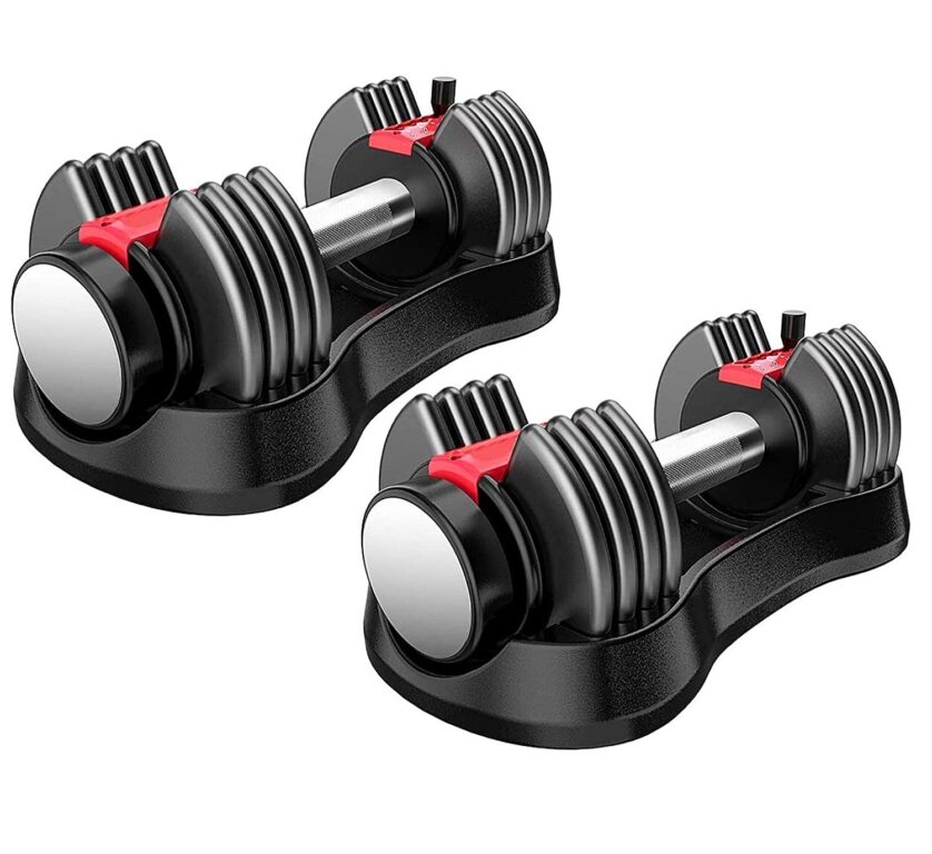 Hukimoyo Adjustable Dumbbells Set for Home Workout Non Slip Dumbles for Gym Men and Women Home Equipment for Body 23 Kgs 1 Pair Red with Black