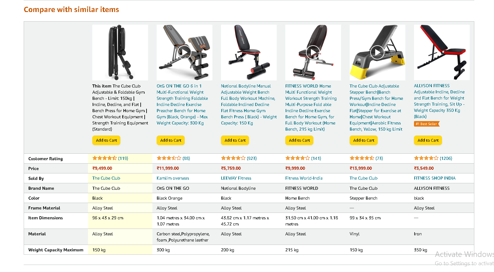best weight bench price in India