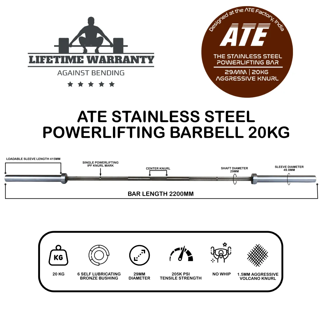 ATE stainless steel barbell