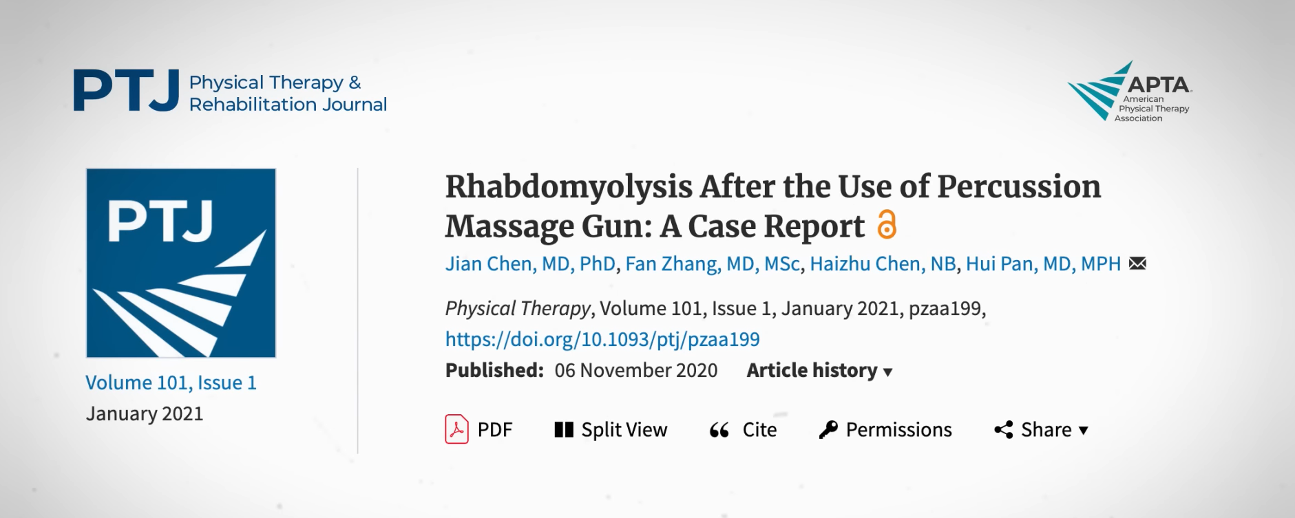 The first article was a case study published in the Physical Therapy and Rehabilitation Journal in 2020. 