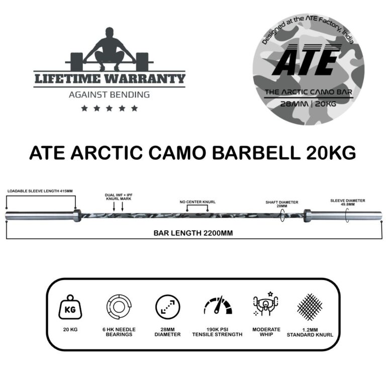 ATE Olympic Barbell Weightlifting Arctic Camo Bar 20kg (Cerakote Camo)